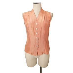 New KUNTO Orange Vintage 100% Silk Light Airy Button Up Blouse Top S
